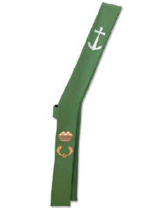 CROSS, ANCHOR, FISH AND LOAVES - ON GREEN DEACON STOLE