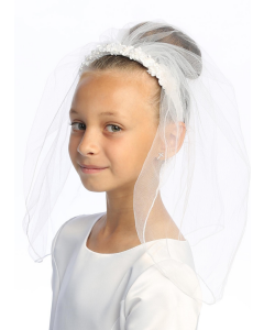 First Communion Veil on comb with Organza Flowers