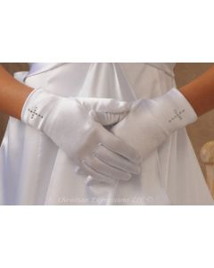 Rhinestone Cross Satin Gloves