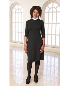 Women's Black Neckband Collar Clergy Dress