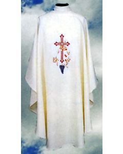 White Clergy Chasuble with Cross, Wheat, and Grapes