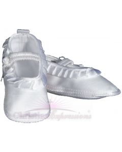 Girls Satin Christening Shoe with Pleated Ribbon