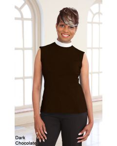 Women's Sleeveless Neckband Collar Knit Clergy Shirt