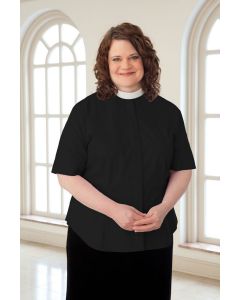 Women's Plus Size Long Sleeve Black Neckband Clergy Blouse