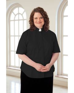 Women's Plus Size Black Tab Collar Clergy Blouse