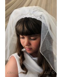 First Communion Headband Veil with Flowers 