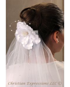 Large Flower Comb First Communion Veil and Headpiece 