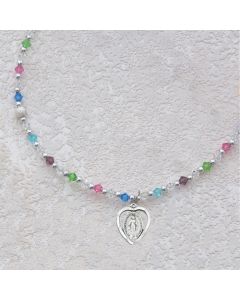 MULTI COLOR TIN CUT CRYSTAL Communion NECKLACE WITH STERLING MIRACUL