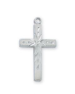 Communion Rhodium Finish Engraved Cross w/Chain