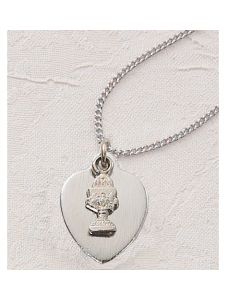 Communion RHODIUM ENGRAVABLE HEART WITH CHALICE