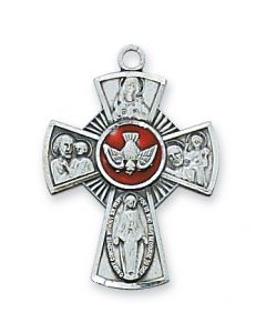SMALL 4-WAY ENAMEL Confirmation Pendant w/chain  Sterling Silver