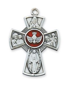 LARGE 4-WAY ENAMEL Confirmation Pendant w/chain Sterling Silver