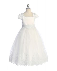 Embellished Organza Pleated Cap Sleeve First Communion Dress