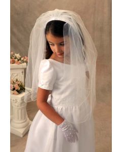 First Communion Headband Veil with Pearls and Flowers