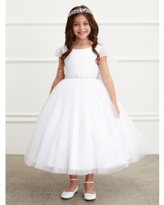 First Communion Dress Satin bodice with mesh sleeves