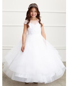First Communion Gown With Layered asymmetrical skirt with horse hair trim