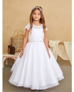First Communion Dress with Glitter Tulle Cap Sleeves