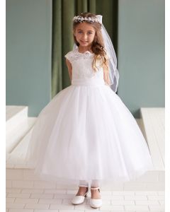 Corded lace with V lace back First Communion Dress