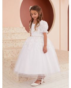 First Communion Dress Puff sleeve with Key Hole Back