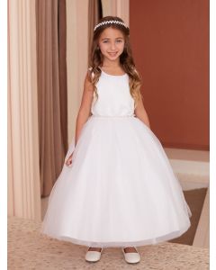 First Communion Dress Mesh see through back with pearls