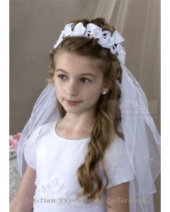 First Communion Wreath Veil with Satin Bows 