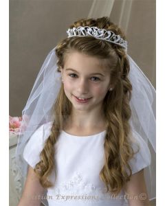 First Communion Crown Veil with Looped Pearls