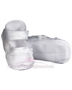 Girls Satin Christening Shoes with Celtic Cross
