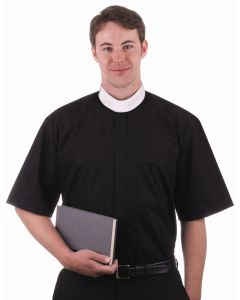 Men's Short Sleeve Black Neckband Collar Clergy Shirt