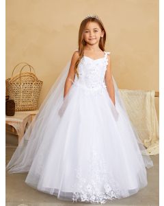 First Communion Gown With 3D Bodice and Detachable Cape