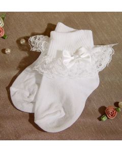 White Nylon Anklet with lace and Pearled Bow