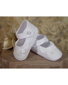 Girls Cotton Batiste Christening Shoe Accented with tiny braid