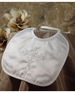 Boys Matte Satin Bib with Embroidered Cross
