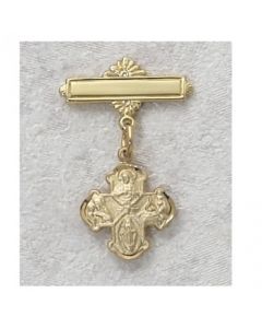 Four Way Medal Baptism  Baby Bar Pin Gold Over Sterling Silver