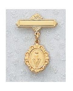 Miraculous Medal Baby Bar Pin Gold over Sterling