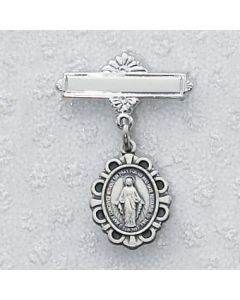 Miraculous Medal Baptism Baby Bar Pin Sterling Silver
