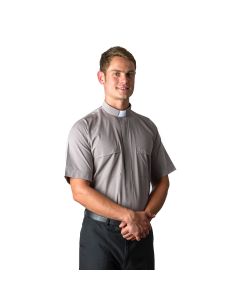 Grey Tab Collar Men's Clergy Shirt Short Sleeves
