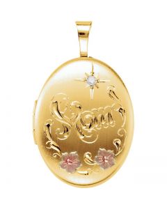 Oval Mom Locket Gold over Sterling Silver w/Diamond
