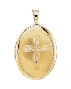 Oval Cross Christian Locket Gold Over Sterling Silver  