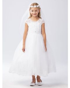Plus Size Lace First Communion Dress with Cap Sleeves