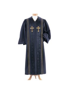 Black Clergy Robe with Black Brocade Panels and Red Crosses