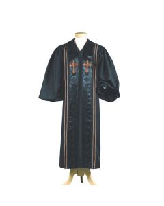 Black Clergy Robe with Black Brocade Panels and Red Crosses