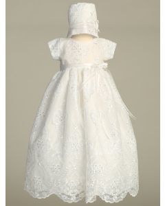 Girls Christening Gown with Embroidered Tulle 