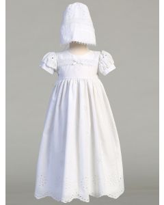 Shiny Satin Lace Christening Gown with Silver Trim