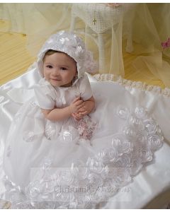 Modern Organza Christening Gown with 3d Roses for Baby Girls