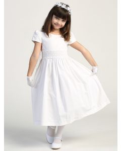 Cotton First Communion Dress with Smocked Waistline