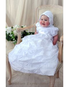 Girls Cotton Short Sleeve Christening Baptism Gown with Lace and Ribbon