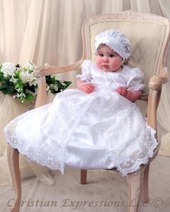 Silk Christening Gown with Embroidered Organza Overlay
