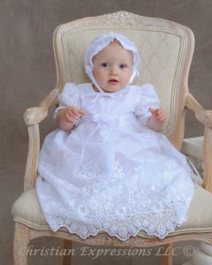 Embroidered Tulle Christening Gown for Baby Girls