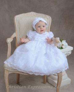 Embroidered Tulle Christening Gown for Baby Girls
