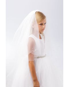 First Communion Veil with Crystals Floral Motif